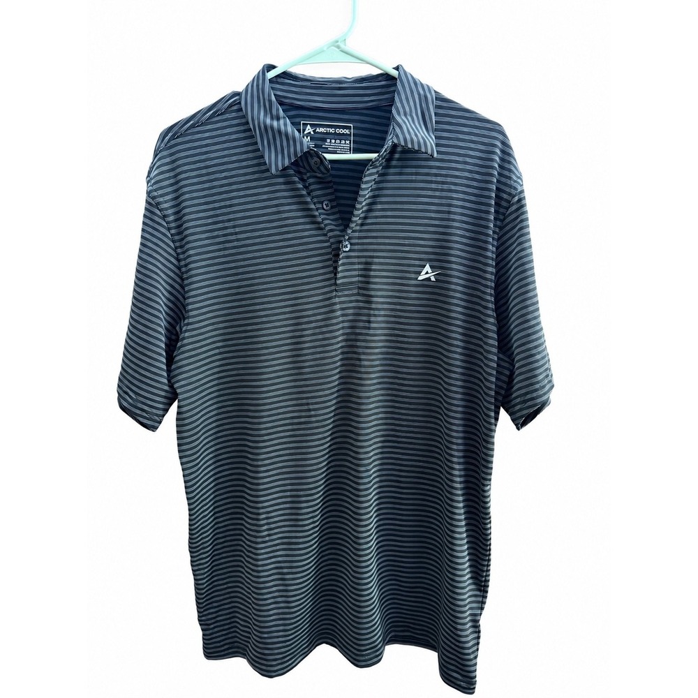 Arctic Cool Men's Medium Black Gray Striped Cooling Golf Performance Polo Shirt - Picture 6 of 7